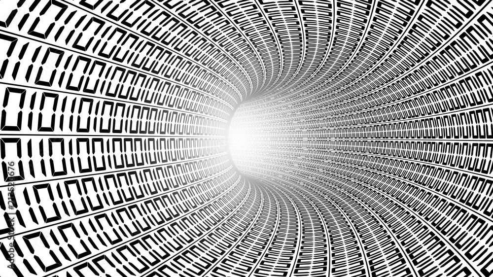 Poster binary code numbers in white abstract speed motion in highway tunnel for technology background, digi