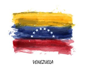 Realistic watercolor painting flag of Venezuela . Vector