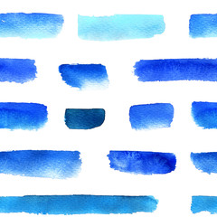 Pattern abstract blue paint spots on white background. Color watercolor stains and blots.