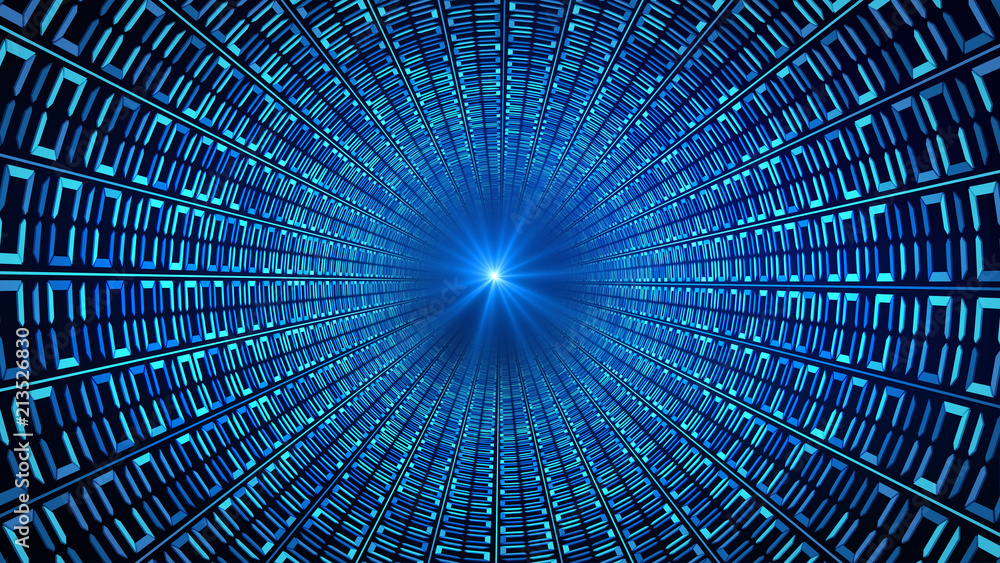 Poster binary code numbers in blue abstract speed motion in highway tunnel for technology background, digia