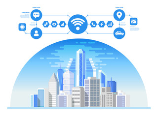 Concept of smart city with different icons.