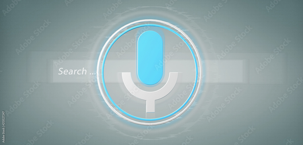 Poster vocal search system with button and icon3d rendering