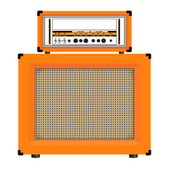 Obraz premium Realistic classic guitar amplifier with cabinet speaker, vector illustration