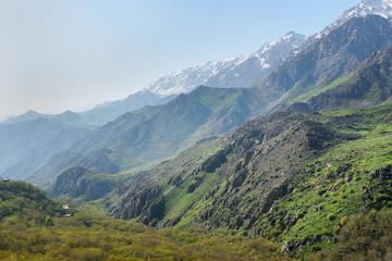 Howraman Valley with typical Kurdish village in Zagros Mountain. Kurdistan Province, Iran.