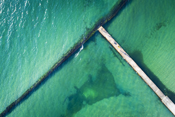 aerial view to fields with car