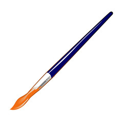 Brush with orange paint isolated on white background. Vector cartoon close-up illustration.