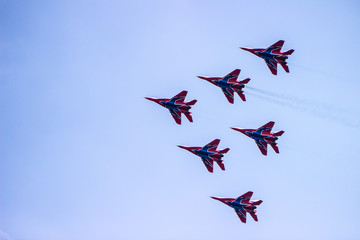 jet fighter in the blue sky air show