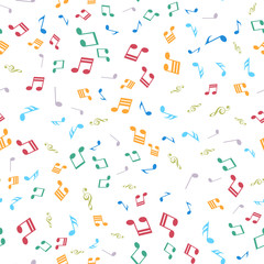 Seamless pattern with colorful musical notes. Vector.