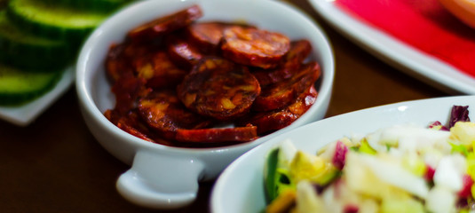 Set with different appetizers in small portions, healthy and delicious snacks