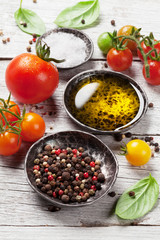 Tomatoes, basil, olive oil and spices