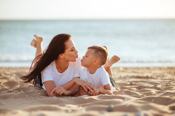 mother and son on the beach