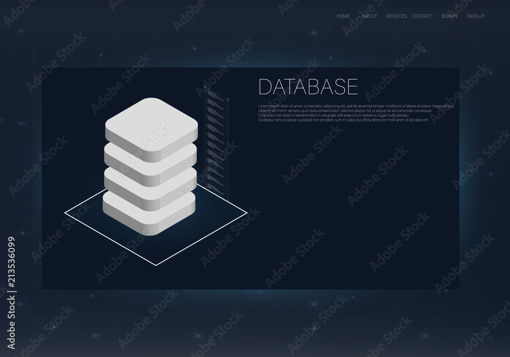 Poster data in abstract style on blue background. success concept banner. data protection concept. big data