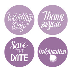 Set Vector white inscription lettering calligraphy on trend color lavender circle shape sign