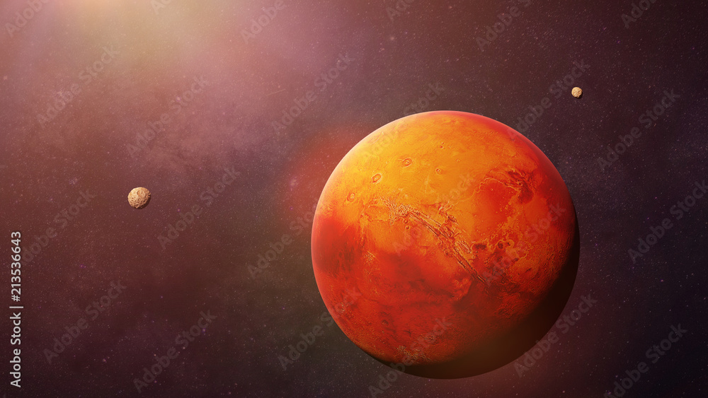Canvas Prints the red planet mars with it moons phobos and deimos, part of the solar system