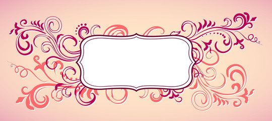 Floral pink ornamental elegant blank frame. Vector illustration.