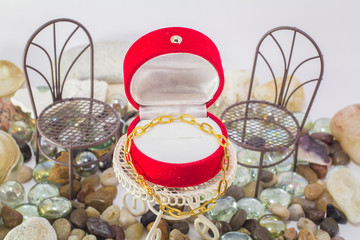 Gold chain bracelet, jewelry Natural, fresh and comfortable concept. Minimal style