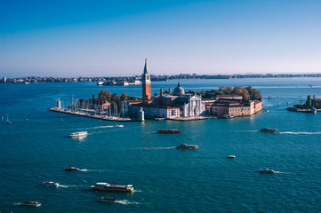 Fototapeta na wymiar Venice, Italy. Air view of the Grand Canal and the Cathedral of San Giorgio Maggiore