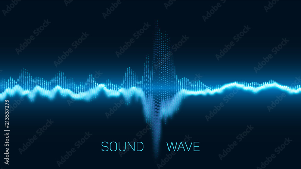 Poster vector abstract blue digital equalizer with shallow depth of field effect. vector of sound wave. glo