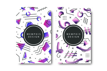 Vector realistic isolated brochure with memphis pattern design with abstract gradient geometric shapes for decoration on the white background.