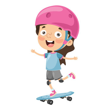 Vector Illustration Of Kid Skateboarding