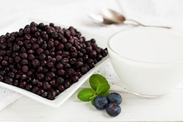Frozen blueberries and coconut milk