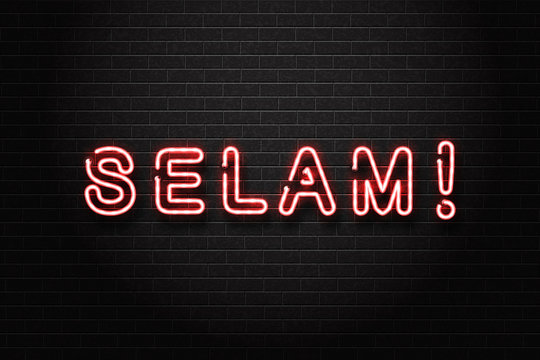 Vector realistic isolated neon sign of Selam lettering logo, Hello in turkish language for Hello for decoration and covering on the wall background.