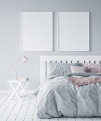 Mock-up in modern bedroom, Scandinavian style, 3d render