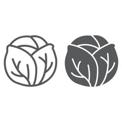 Cabbage line and glyph icon, vegetable and diet, vegetarian sign, vector graphics, a linear pattern on a white background, eps 10.