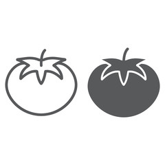 Tomato line and glyph icon, vegetable and diet, vegetarian sign, vector graphics, a linear pattern on a white background, eps 10.