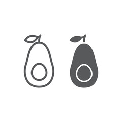 Avocado line and glyph icon, fruit and vitamin, diet sign, vector graphics, a linear pattern on a white background, eps 10.