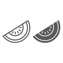 Melon line and glyph icon, fruit and vitamin, diet sign, vector graphics, a linear pattern on a white background, eps 10.