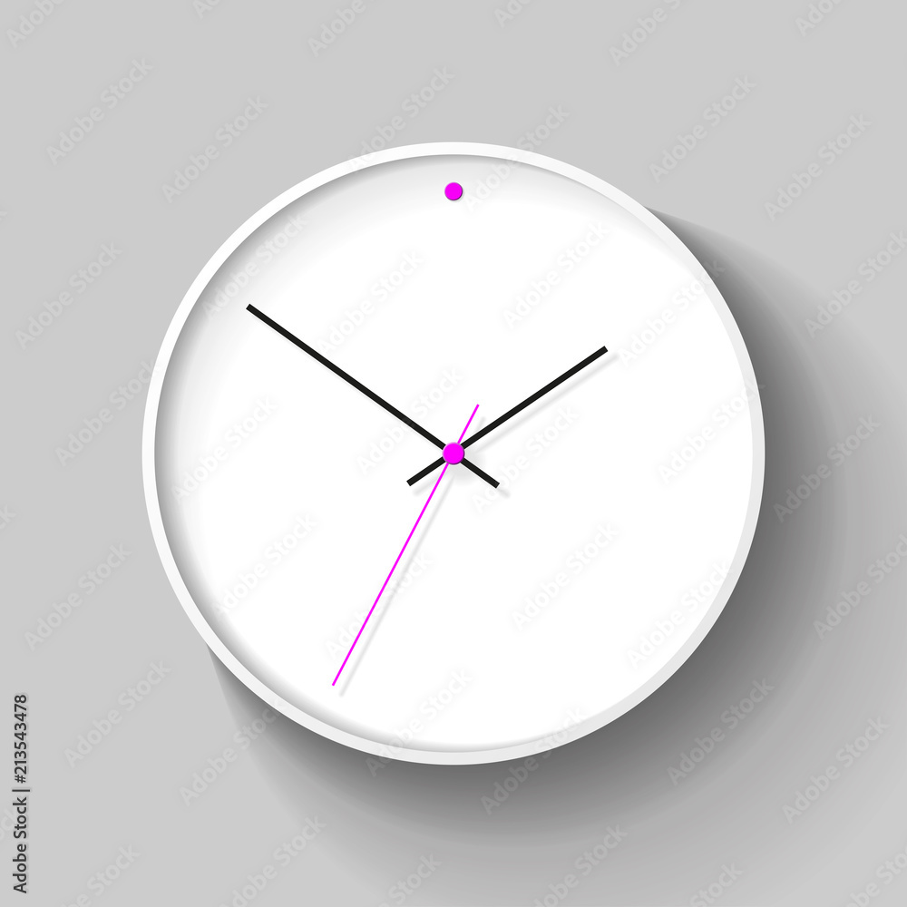 Poster simple wall clock in realistic style, minimalistic timer on light background. business watch with a 