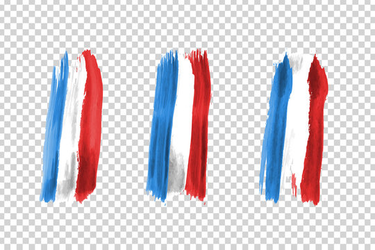 Vector realistic isolated paint on cheeks for football fans with France flag coloring for photo decoration and covering on the transparent background. Concept of football championship.
