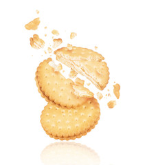 Biscuits crushed into pieces close-up on a white background