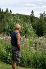 Man standing in a summer meadow