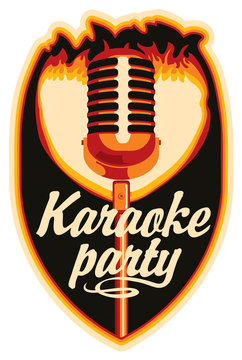 sticker for a karaoke party with a microphone and fire