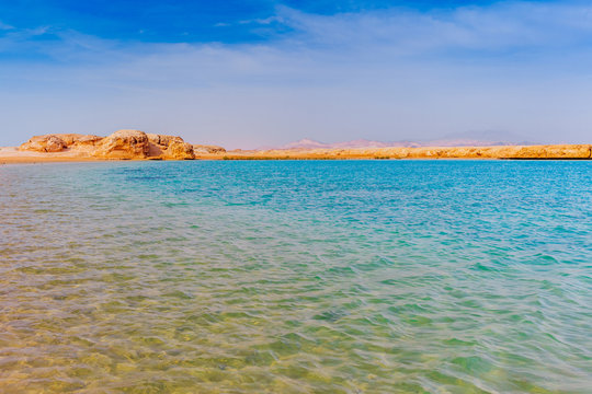 Red sea coast shore in the Ras Mohammed National Park. Famous travel destionation in desert. Sharm el Sheikh, Sinai Peninsula, Egypt.