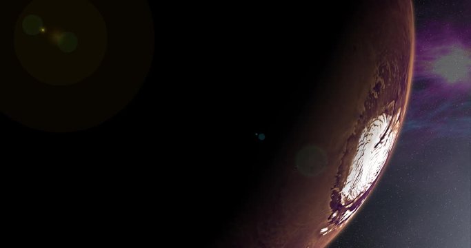 Coming around to Mars' North Pole, in medium orbit. Lens fx, nebulae. Reversible, can be rotated 180 degrees. Elements of this image furnished by NASA.