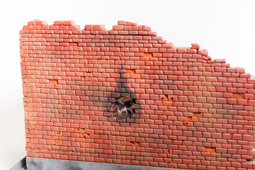 Red brick wall of diorama without people