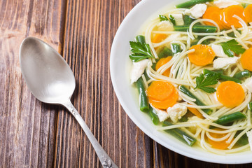 Homemade chicken soup with noodles
