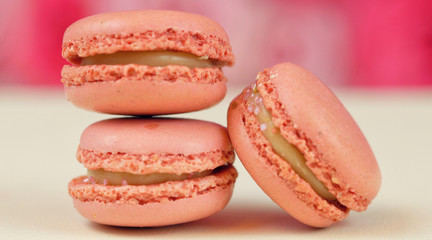 Macro close up of colourful macaron cookies.