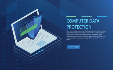 Open laptop with authorization form on screen, personal data protection
