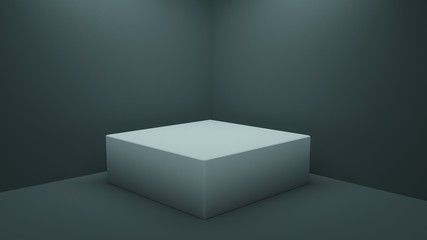 3D lit podium for presentations of products and objects in a dark lit studio.