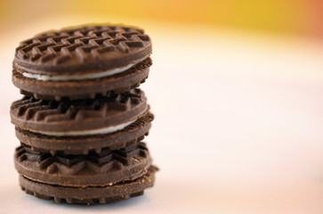 Macro closeup of stack of cookies with copy space.