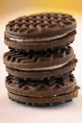 Macro closeup of stack of cookies with copy space.