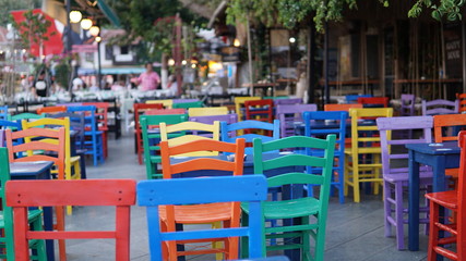 colored cafeteria chairs in holiday area