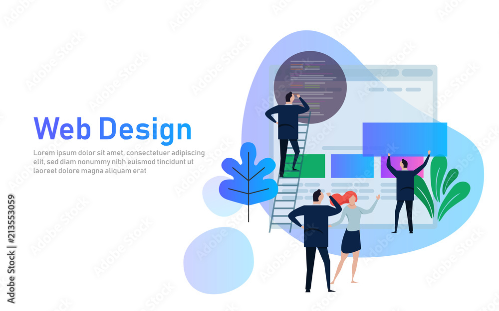 Aufkleber vector illustration. web design creative teamwork. people are building a business project on the int