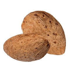 Two whole almonds with shell isolated on white background