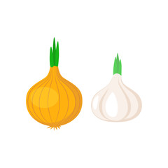 Garlic and onion vegetable clipart simple icon. Garlic and onion cartoon symbol.