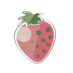 Red strawberry with green with a stroke simple stylized drawing of a fruit berry isolated on a white background.